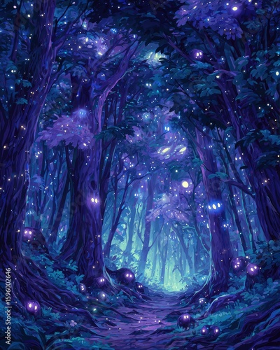 Mystical Pixelated Night Forest Pathway