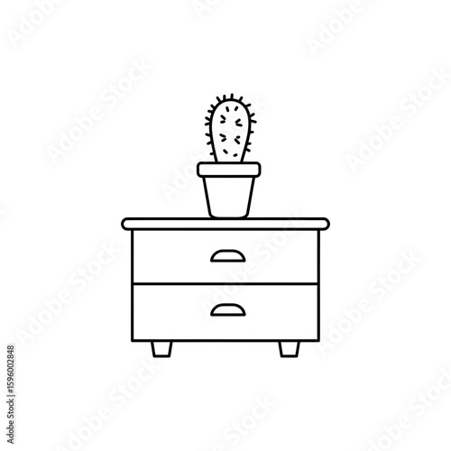 Linear illustration of cactus plant on nightstand