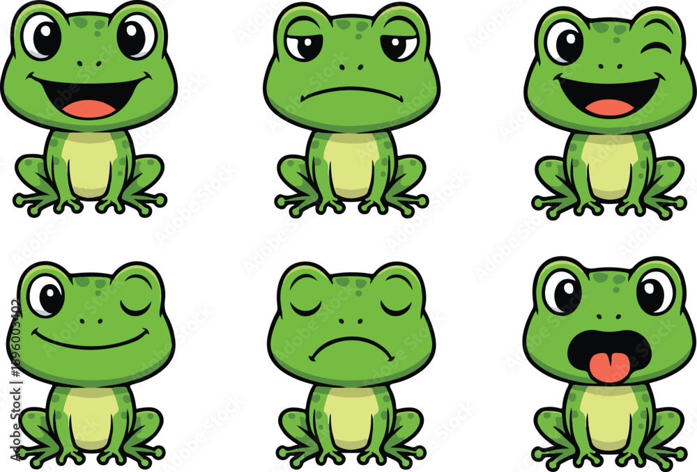 Fototapeta premium vector illustration frog toad amphibian funny cute cartoon mascot character cartoon with 6 poses 02