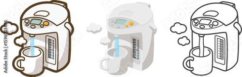 電気ポットでマグカップにお湯を注ぐ