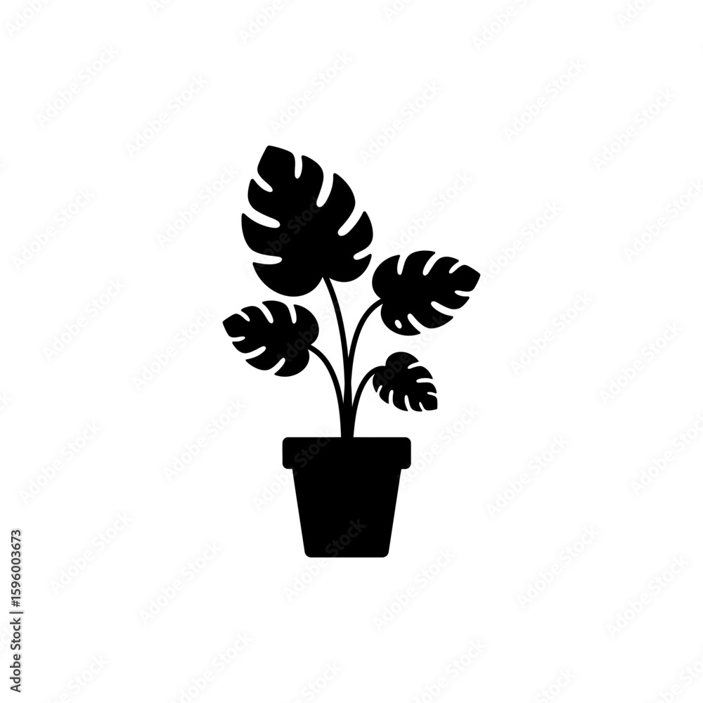Fototapeta premium Outline Symbol of Tropical Leaves in Pot