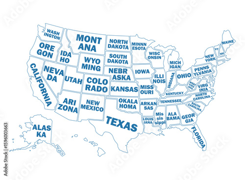 United States Outlined Map with States Name– High-Resolution Vector Map of the United States of America.