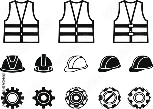 Construction safety gear and tools silhouette
