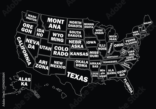United States black Map with States Name– High-Resolution Vector Map of the United States of America.