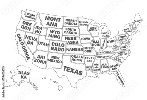 United States Outlined Map with States Name– High-Resolution Vector Map of the United States of America.