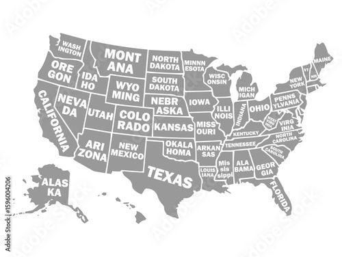 United States black Map with States Name– High-Resolution Vector Map of the United States of America.