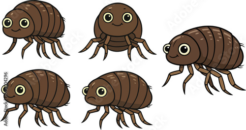 vector illustration of flea cute cartoon mascot character cartoon with 6 poses 
