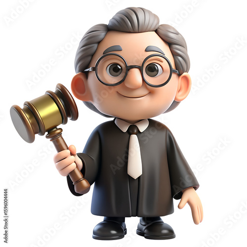 Judge Cartoon Wearing Black Robe Holding Gavel – Isolated Legal Authority Clipart PNG