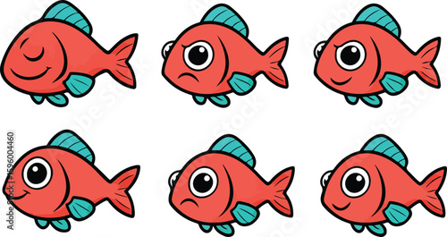 vector illustration of  fish funny cute cartoon mascot character cartoon with 6 poses 