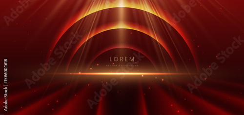 Scene red luxury background with gold lighting effect. Template premium award design.