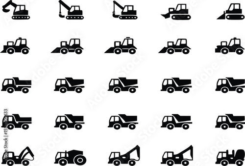 Collection of construction vehicle icons silhouette