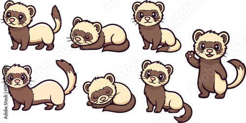 vector illustration of ferret weasel civet funny cute cartoon mascot character cartoon with 7 poses 