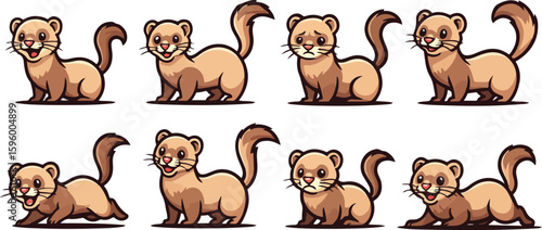 vector illustration of ferret weasel civet funny cute cartoon mascot character cartoon with 8 poses 01