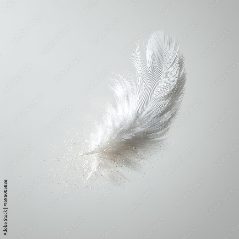 Obraz premium Floating White Feather With Silver Glitter