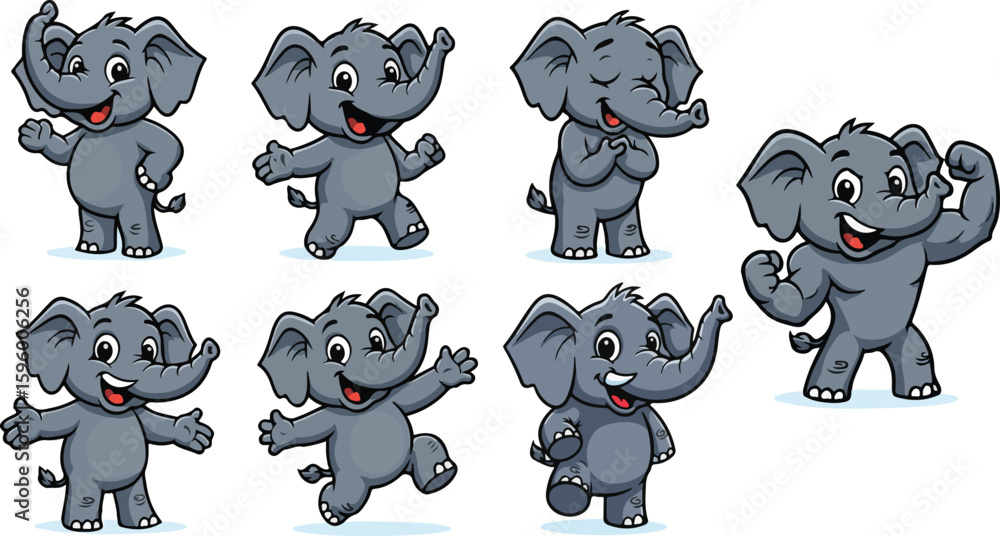 Fototapeta premium vector illustration of elephant funny cute cartoon mascot character cartoon with 7 poses 03