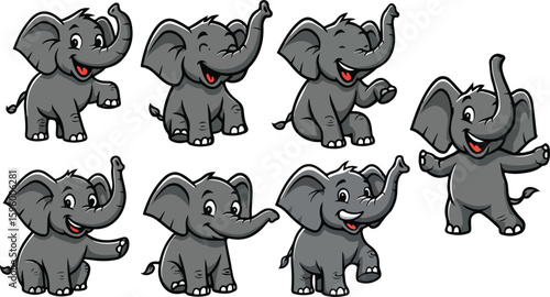 vector illustration of elephant funny cute cartoon mascot character cartoon with 7 poses 04