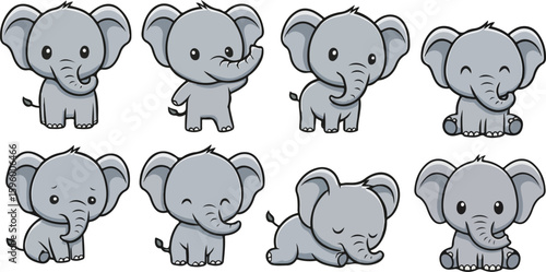 vector illustration of elephant funny cute cartoon mascot character cartoon with 8 poses 01