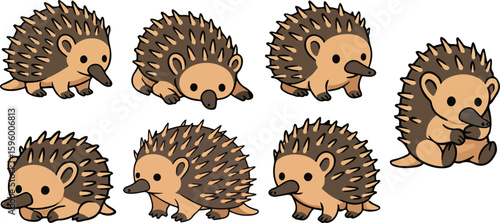 vector illustration of echidna hedgehog porcupine funny cute cartoon mascot character cartoon with 7 poses 02