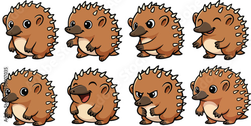 Tableau sur toile vector illustration of echidna hedgehog porcupine funny cute cartoon mascot char
