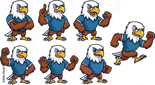 vector illustration eagle falcon hawk bird funny cute cartoon mascot character cartoon with 7 poses 04
