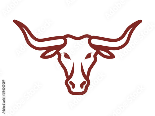 Bold longhorn cattle head logo design. A stylized, front-facing longhorn cattle head logo, perfect for branding or agricultural imagery. 