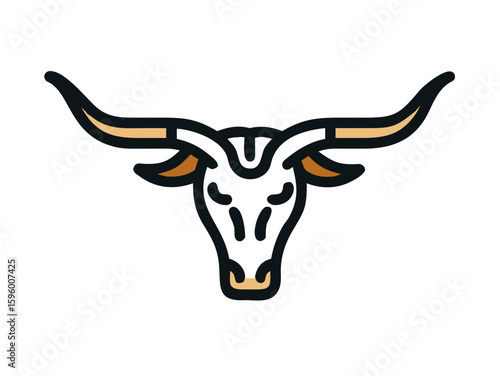 Bold longhorn cattle head logo design. A stylized, front-facing longhorn cattle head logo, perfect for branding or agricultural imagery. 
