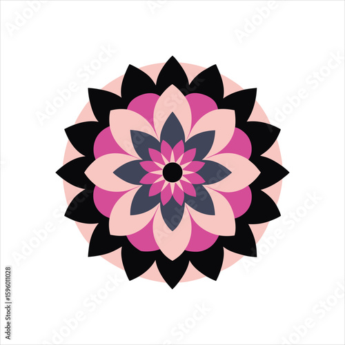 Abstract pink flower vector illustration with a floral mandala pattern, ideal for spring decoration or summer wallpaper design