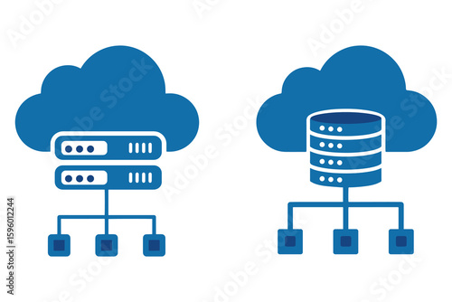 Web Hosting Icon Set – Cloud Server, Database, and Internet Network Vector Illustration
