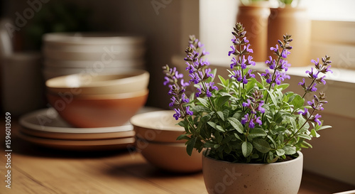 Wallpaper Mural Floral Elegance Lavender Blooms in Kitchen Setting, Capturing the Serenity of Indoor Gardening and Natural Light  Torontodigital.ca