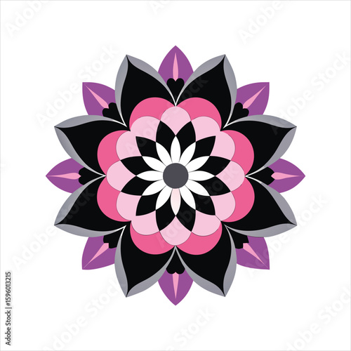 Abstract floral vector illustration featuring a colorful lotus pattern with decorative leaves, perfect for a spring or summer design