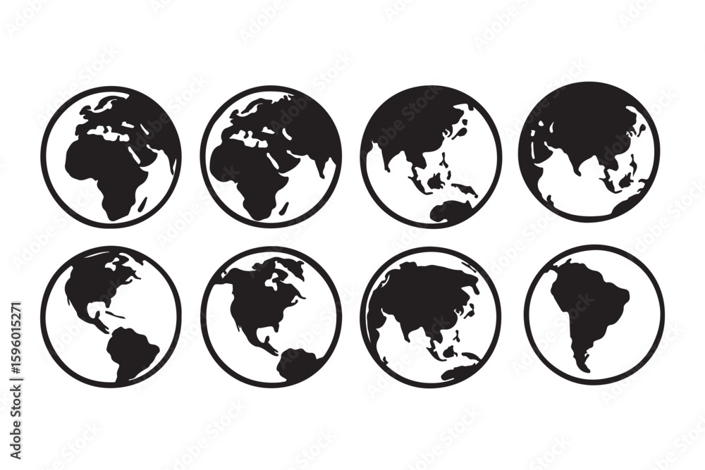 Obraz premium Earth globe icons. earth hemispheres with continents. vector world map set.