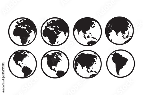 Earth globe icons. earth hemispheres with continents. vector world map set.