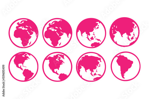 Earth globe icons. earth hemispheres with continents. vector world map set.