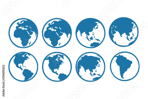 Earth globe icons. earth hemispheres with continents. vector world map set.
