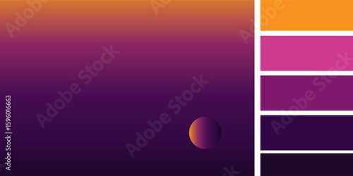 Vibrant orange purple mix color gradient background vector design with palette