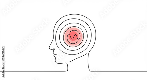 Abstract outline of a human head with internal waves and impulses
