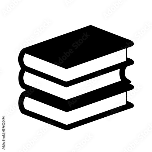 This flat, black-and-white icon depicts a stack of three books, suitable for websites or blogs related to education, reading, libraries, learning, or data storage.

