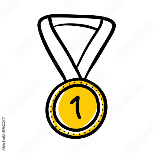 icon-style doodle illustration of a gold medal with the number one, ideal for websites or blogs celebrating achievements, awards, contests, or top rankings
