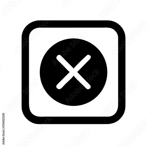 cancel or delete icon with a cross inside a circle, within a square on websites and blogs for user interface design, error messages, and confirmation prompts. The style is a glyph icon