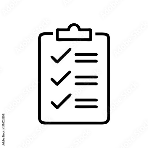 A simple line icon of a clipboard with a checklist. The style is minimalist and modern. Websites or blogs can use this image to represent to-do lists, completed tasks, or surveys.

