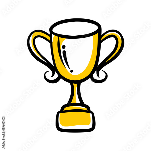 gold trophy icon in a flat, outlined doodle style, suitable for websites or blogs to represent achievements, awards, success, or competitions.