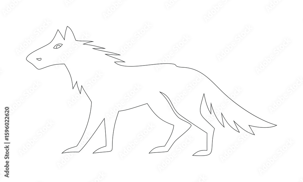 Fototapeta premium Walking Wolf Line Art Silhouette Illustration