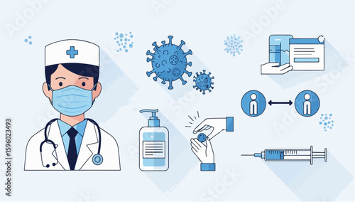 Doctor, Vaccination, Clinic, Illustration, Medical Environment, Close-Up View, COVID-19 Awareness
