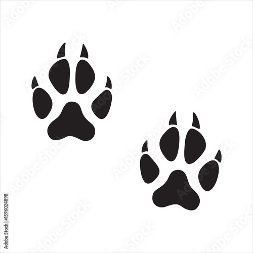 black footprints of animal with claws on a white background