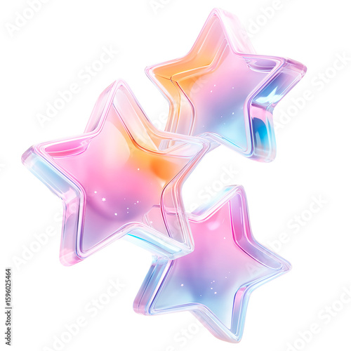 3D render holographic element icon PNG element on isolated background. Pink and purple symbol stars