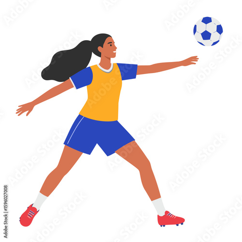 Athletic Woman in Blue and Yellow Uniform Playing Soccer