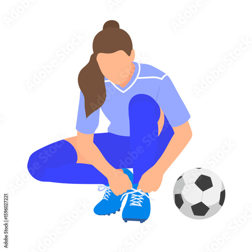 Soccer Player in Blue Uniform Tying Shoe Laces Before Game