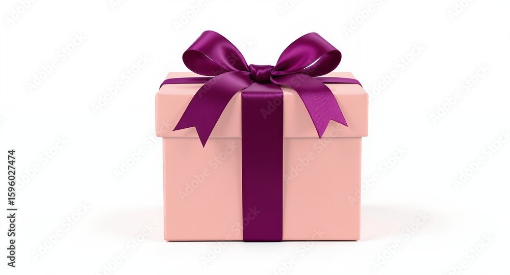 Pink Gift Box with Purple Ribbon Present Packaging Holiday Surprise Pink Gift Box with Purple Ribbon Present Packaging Holiday Surprise