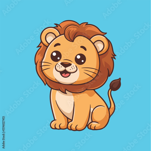 Clean and modern vector  cute cartoon lion illustration for kids design and vector art projects with adorable animal character design