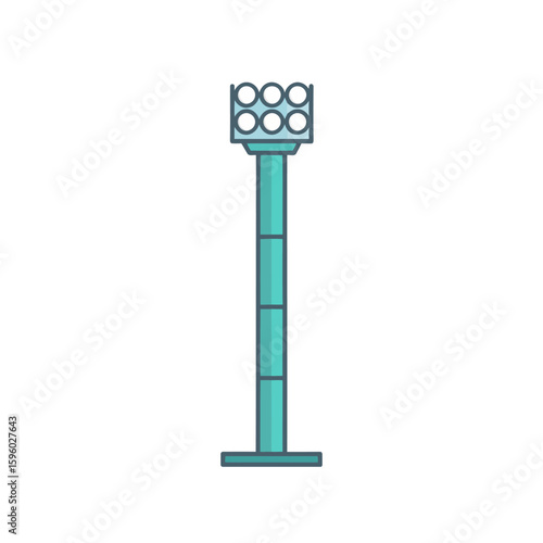 Stylized Teal Stadium Floodlight Tower Icon with Eight Circular Lamps